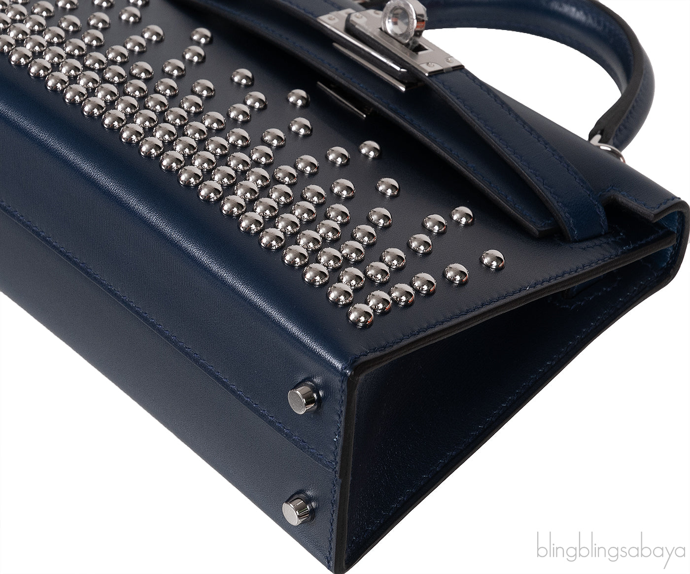 Kelly 20 Mini Sellier Cloute Blue Abysse Box Studded PHW