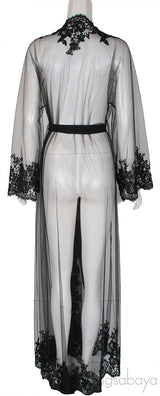 Black Mesh Lace Trim Robe