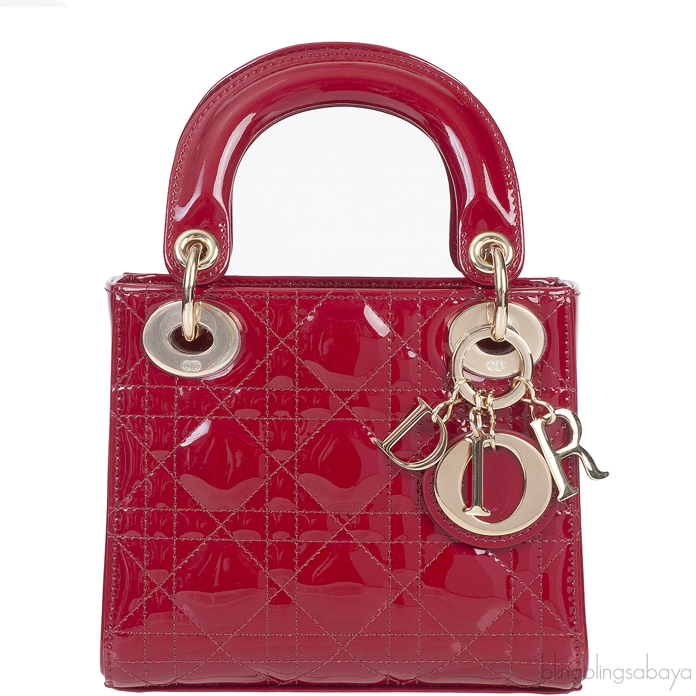Christian Dior Lady Dior Mini Red Patent Quilted Leather GHW