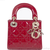 Christian Dior Lady Dior Mini Red Patent Quilted Leather GHW