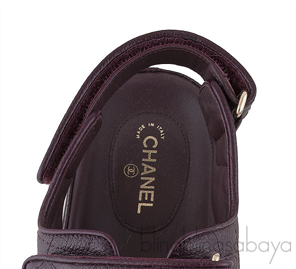 Burgundy Quilted Leather CC Velcro Sandals