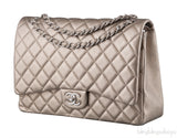 Metallic Silvery Gold Quilted Maxi Flap Bag