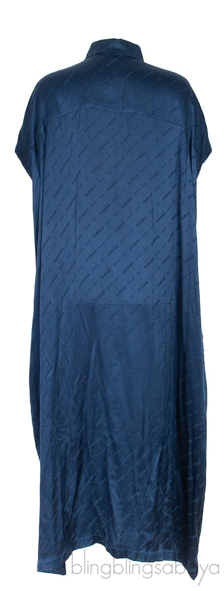 Oversized Blue Logo Print Shirt Dress