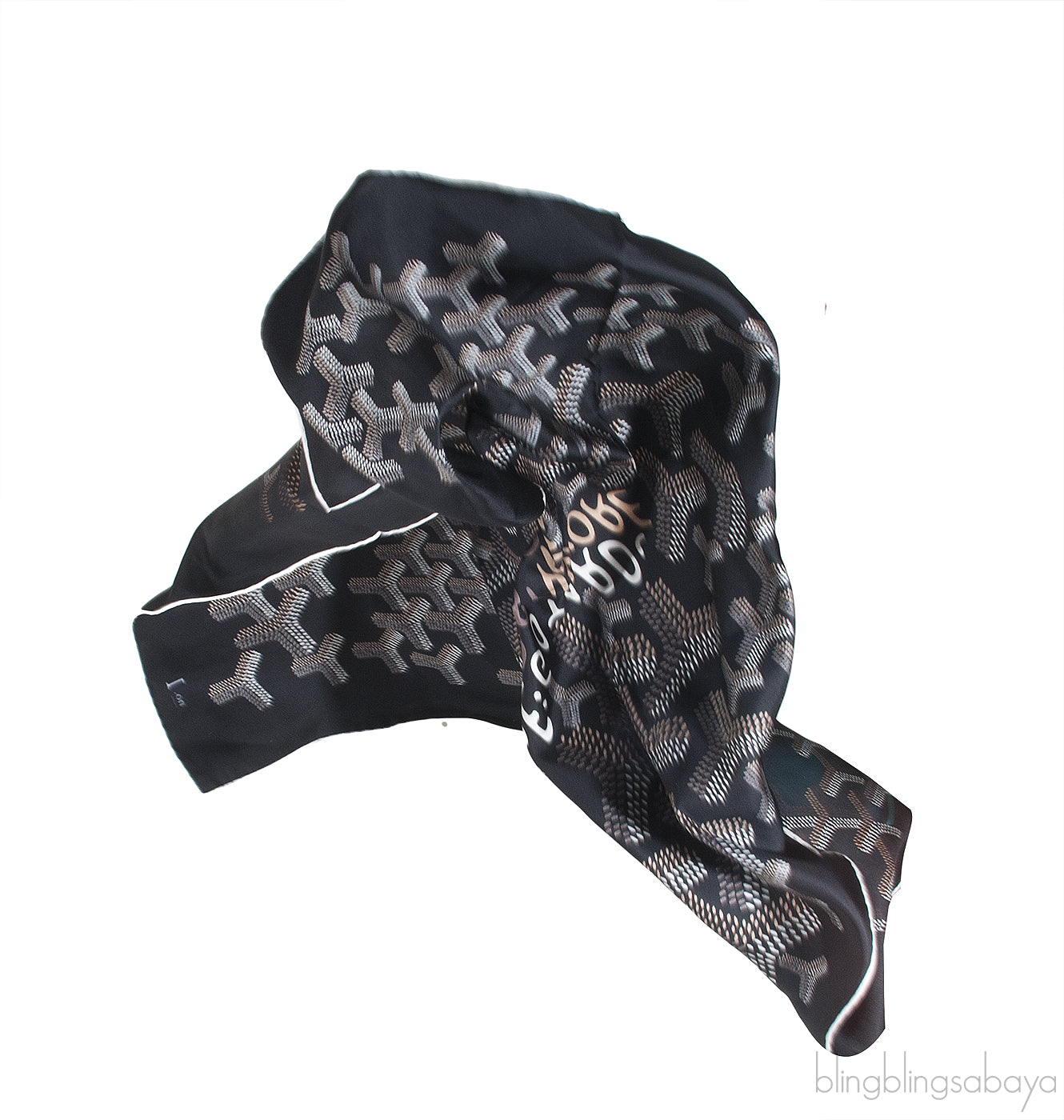 Silk Goyardine Black Scarf