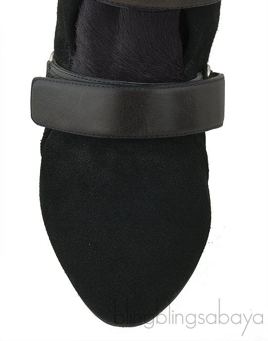 Scarlet Black Leather Wedge Boots