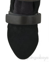 Scarlet Black Leather Wedge Boots