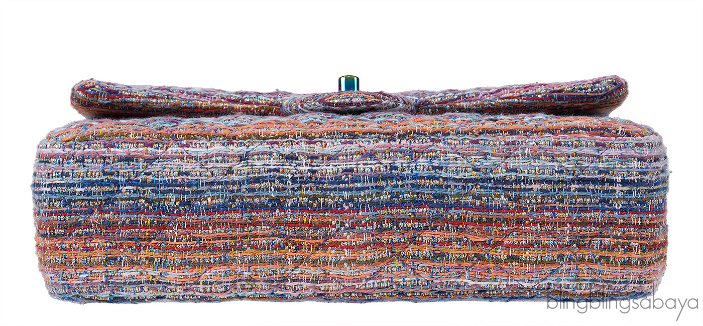 Chanel Purple Multicolor Tweed Medium Double Flap Bag