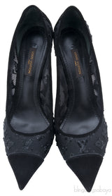Black Mesh Monogram Sequin Heels