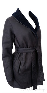 Reversible Black Open Front Leather Jacket