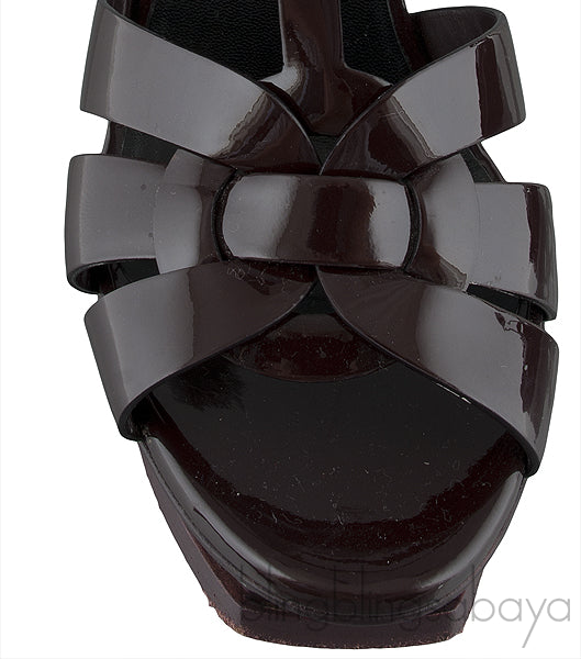 Yves Saint Laurent Tribute Burgundy Patent Sandals