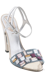 Sculpture Silver Metallic Crystal Sandals