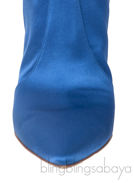 Blue Satin Ankle Boots
