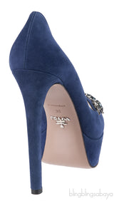 Prada Blue Crystal Peep Toe Pump 38