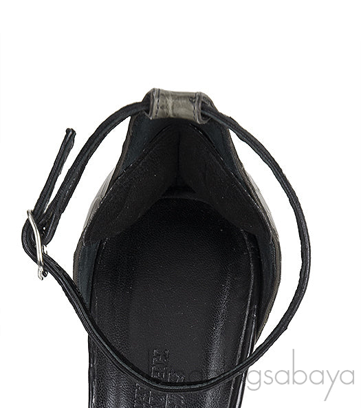 H Initial Black Bicolor Crocodile Heels