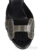 H Initial Black Bicolor Crocodile Heels