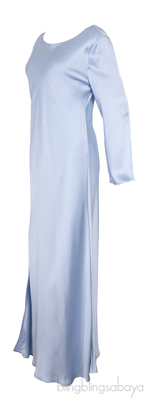Powder Blue Long Sleeve Satin Dress