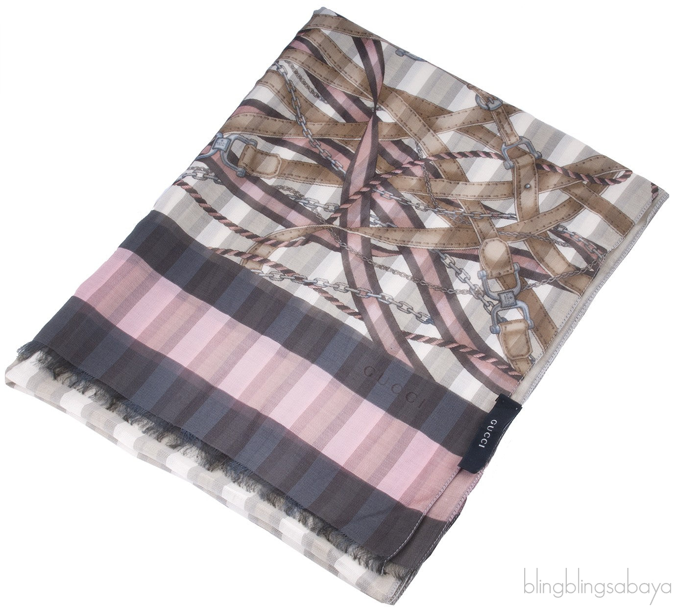 Grey Stripe Chain Print Shawl
