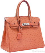 Birkin 30 Orange Ostrich PHW