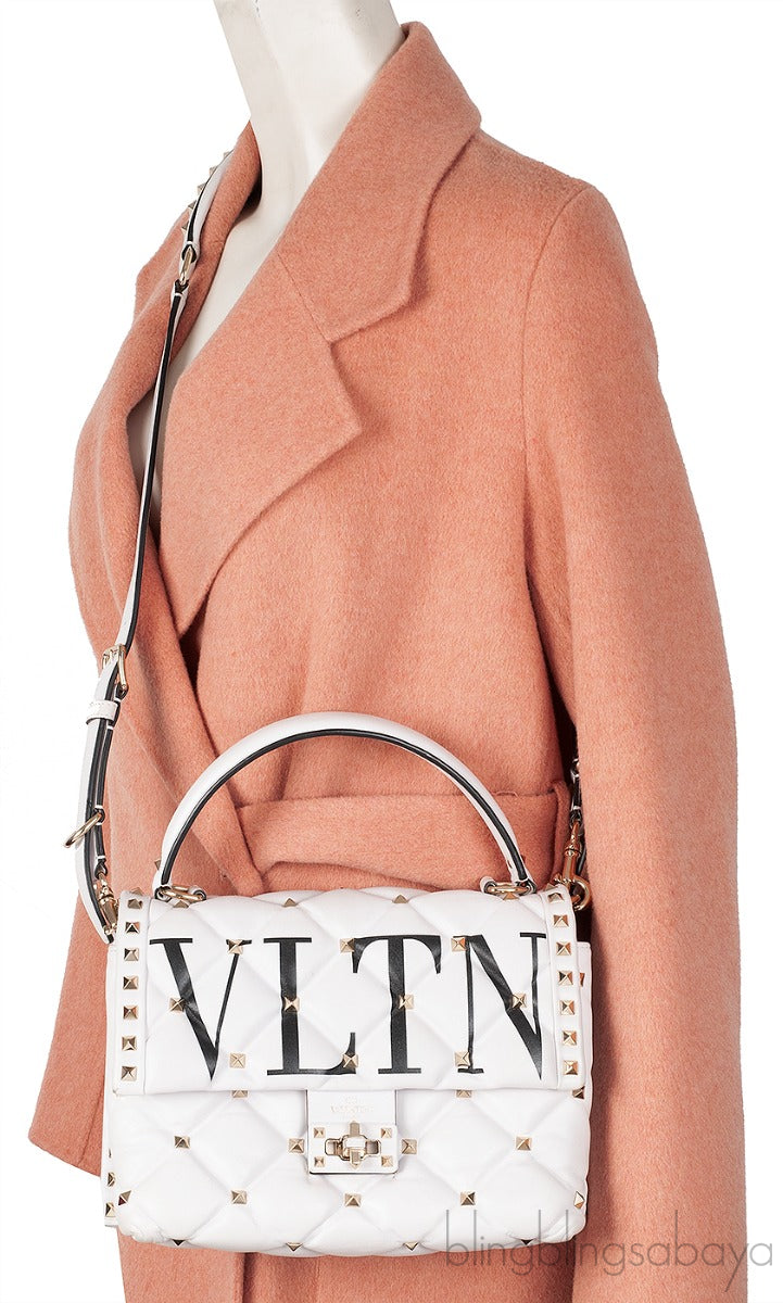 White Candystud Printed Top Handle Bag