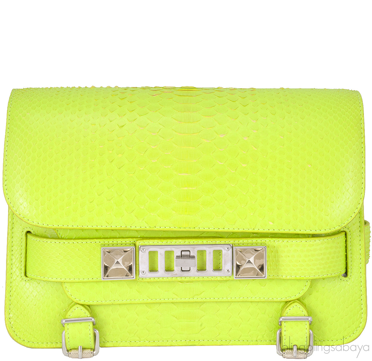 Neon Green Python PS11 Shoulder Bag