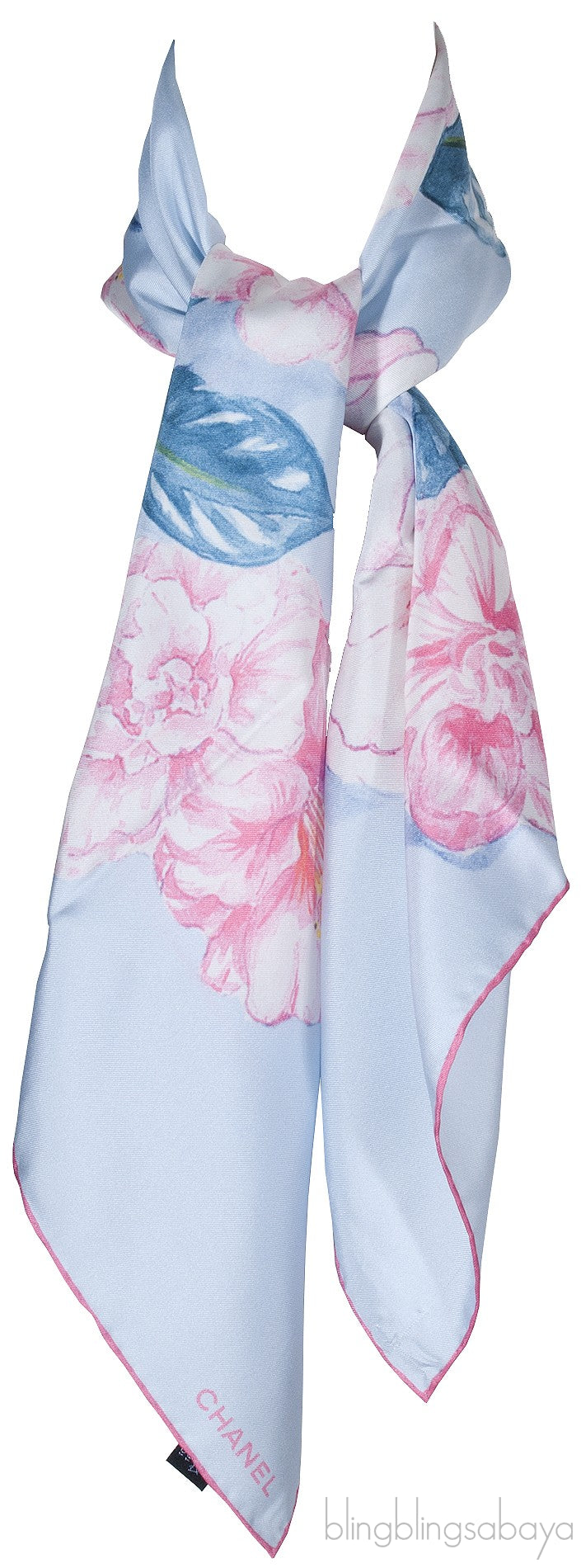 Blue Floral Square Silk Scarf