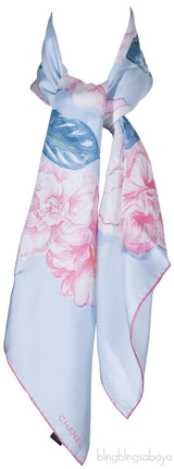 Blue Floral Square Silk Scarf