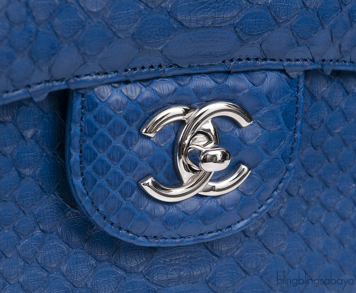 Chanel Classic Blue Python Jumbo Flap Bag