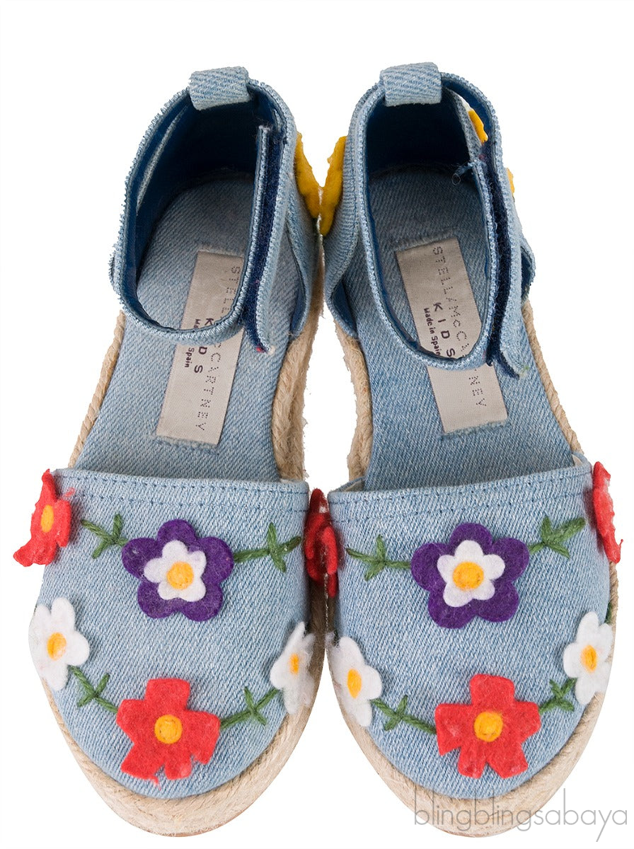 Blue Denim Floral Kids Espadrille