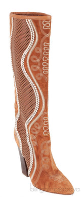 Brown Perforated Texan Knee High Boots