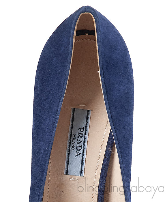Prada Blue Crystal Peep Toe Pump 38