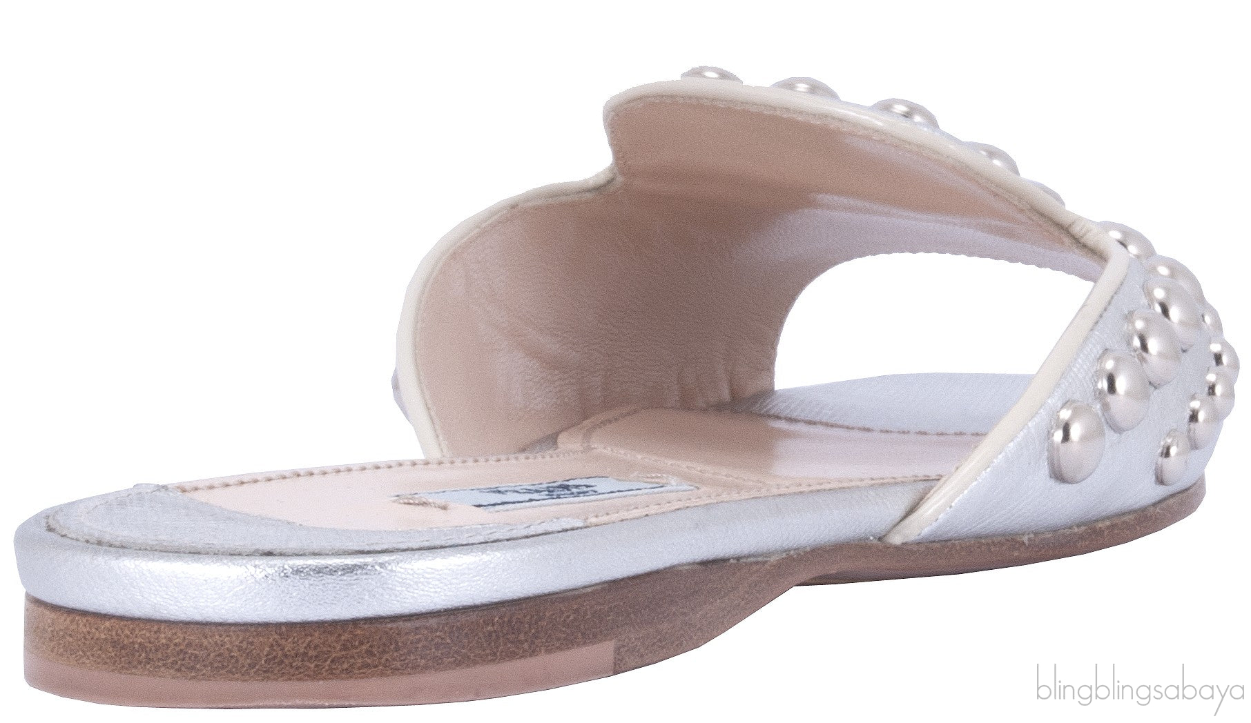 Studs Silver Saffiano Open Toe Slide