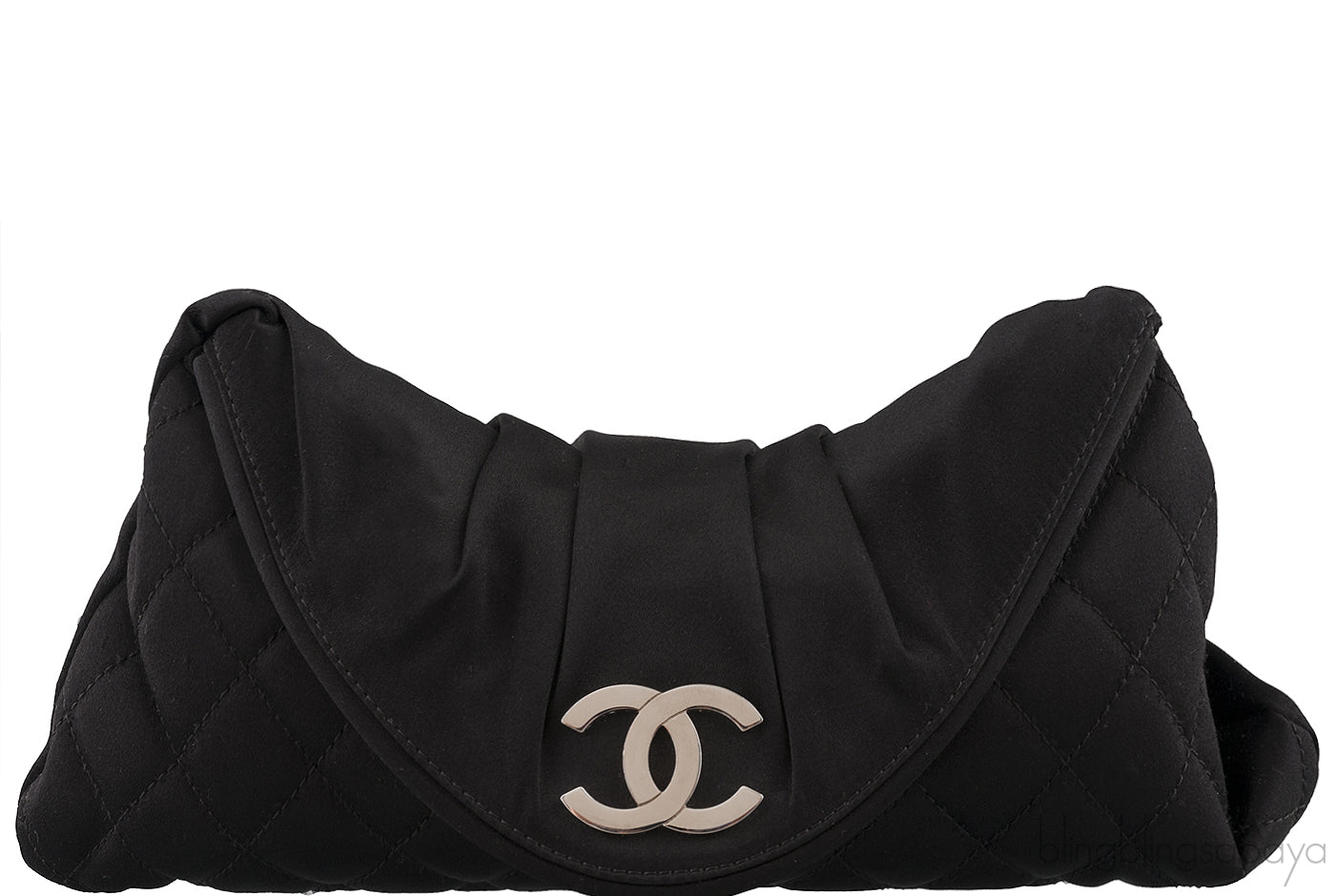 Black Quilted Satin Halfmoon Clutch