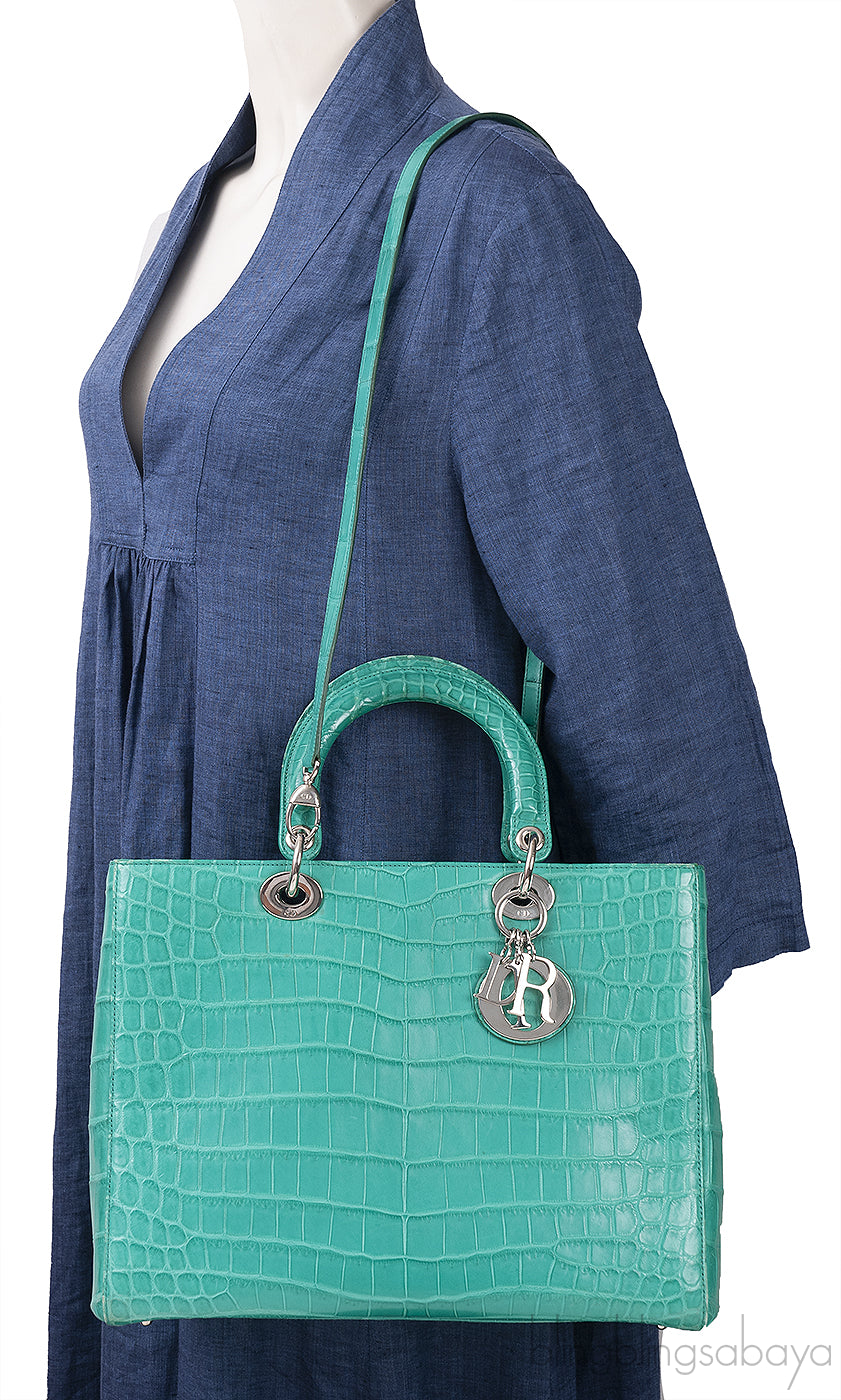Lady Dior Large Green Crocodile Handbag