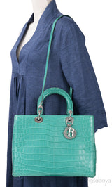 Lady Dior Large Green Crocodile Handbag