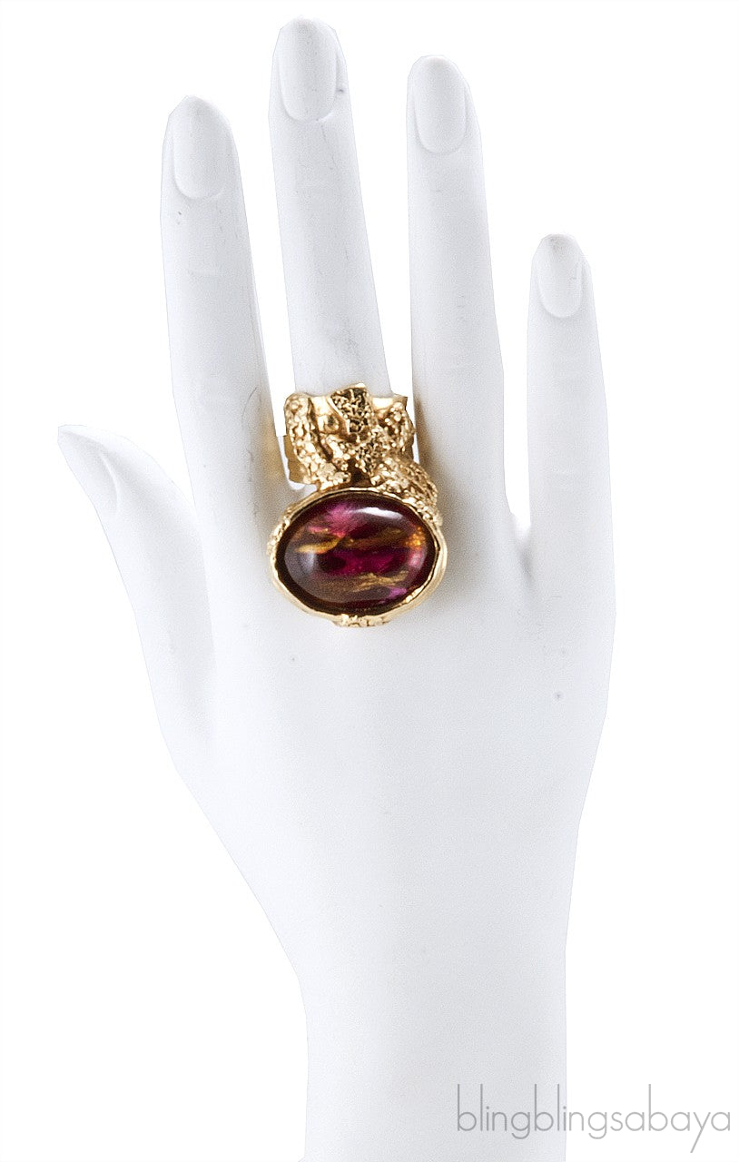 Arty Gold Plated Glass Ring