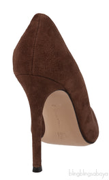 Brown Suede Pointed Toe Heels