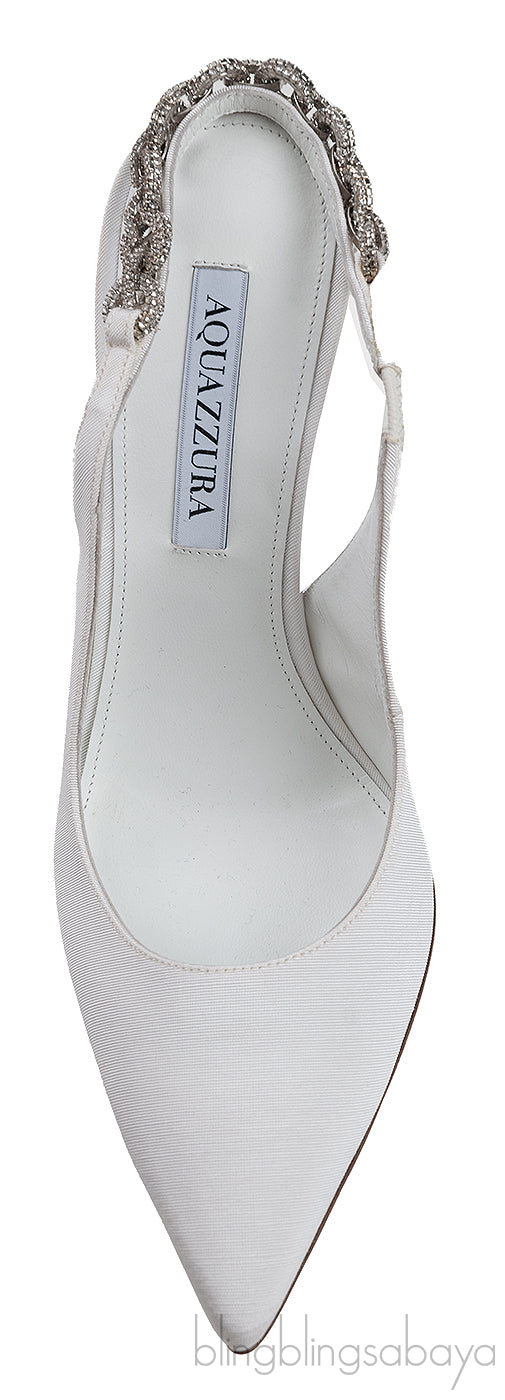 Aquazzura White Love Link 105 Crystal Slingback Heels