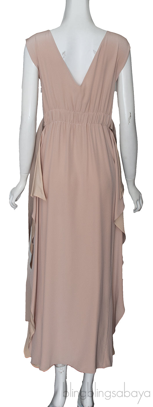 Silk Crepe de Chine Nude Midi Dress
