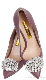Plum Crystal Embellished Vamp Heels