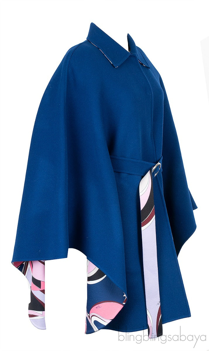Blue Belted Cape Coat