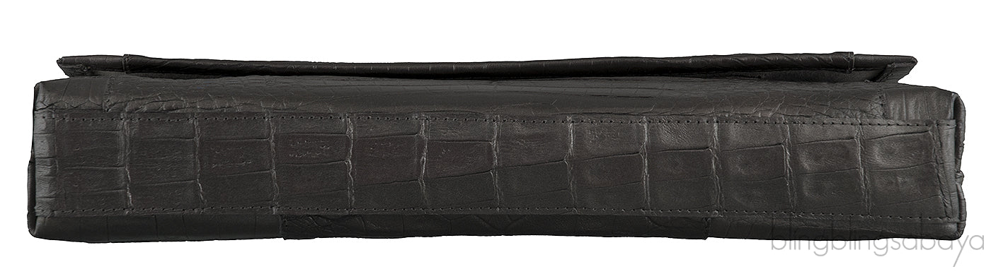 Grey Long Crocodile Clutch