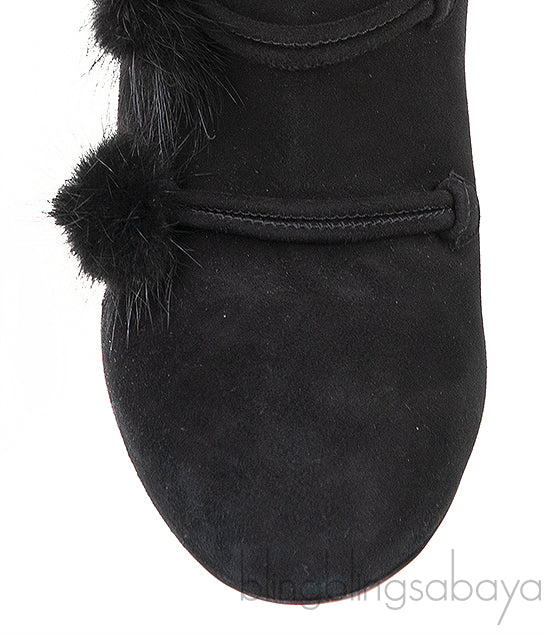 Ulyana Mink Pompom Suede Ankle Boots  39