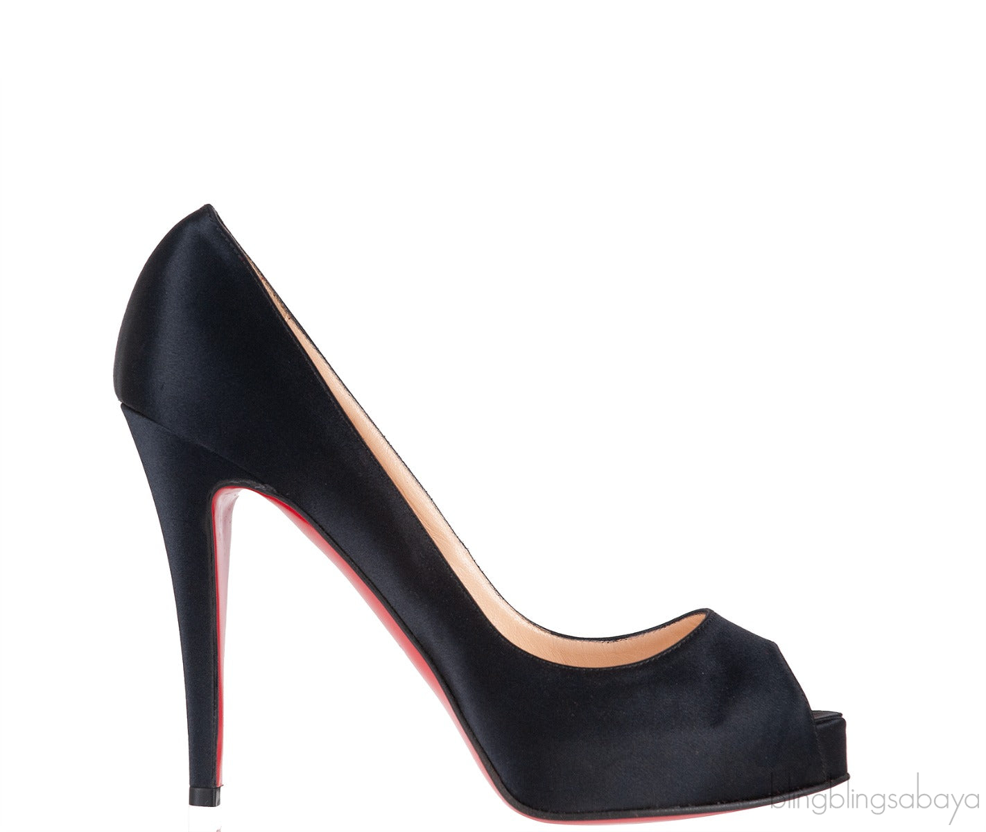 Christian Louboutin Prive Black Satin Peep Toe Pump