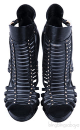Studded Lizard-effect Leather Sandals