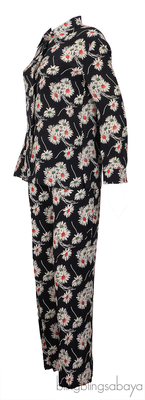 Prada Black Floral Satin Pajama