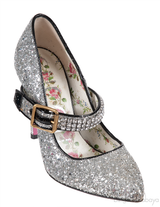 Gucci Silver Sylvie Glitter Crystal Heels