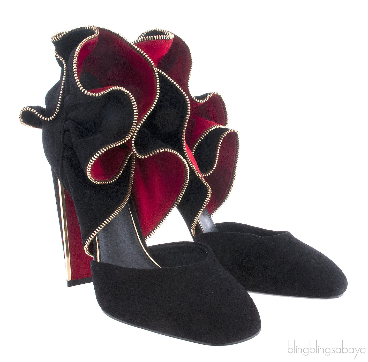 Black Velvet Ruffled Heels