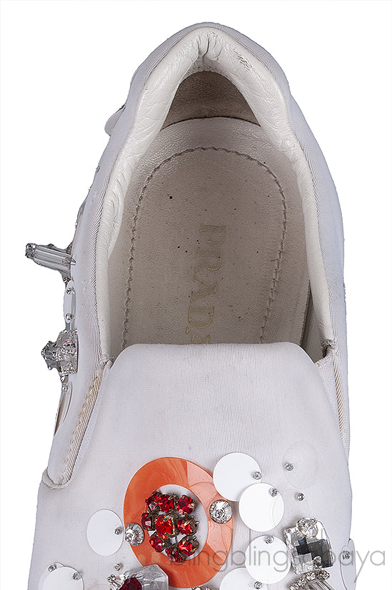 White Sequin Embellished Sneakers