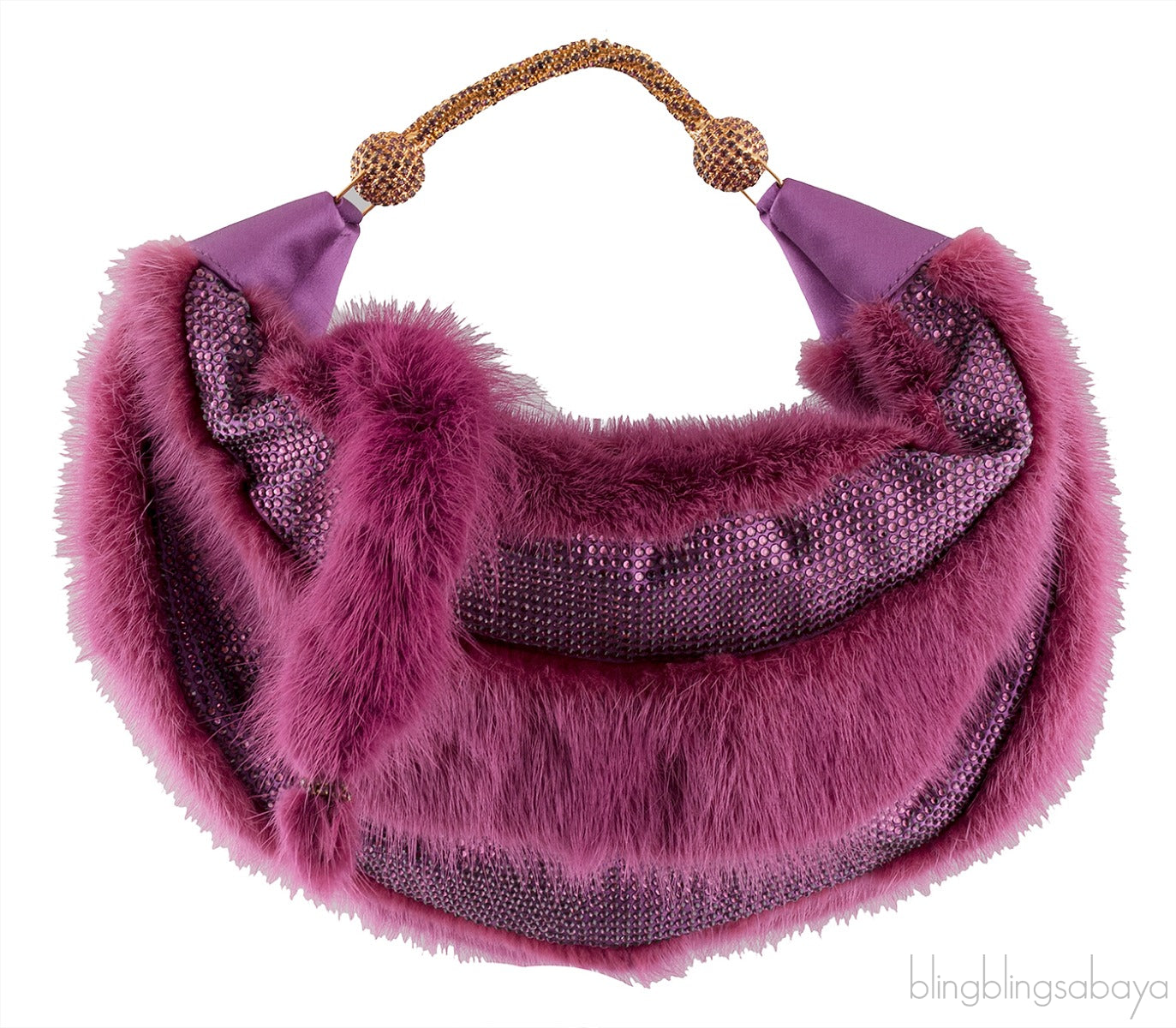 Purple Fur Crystal Handbag