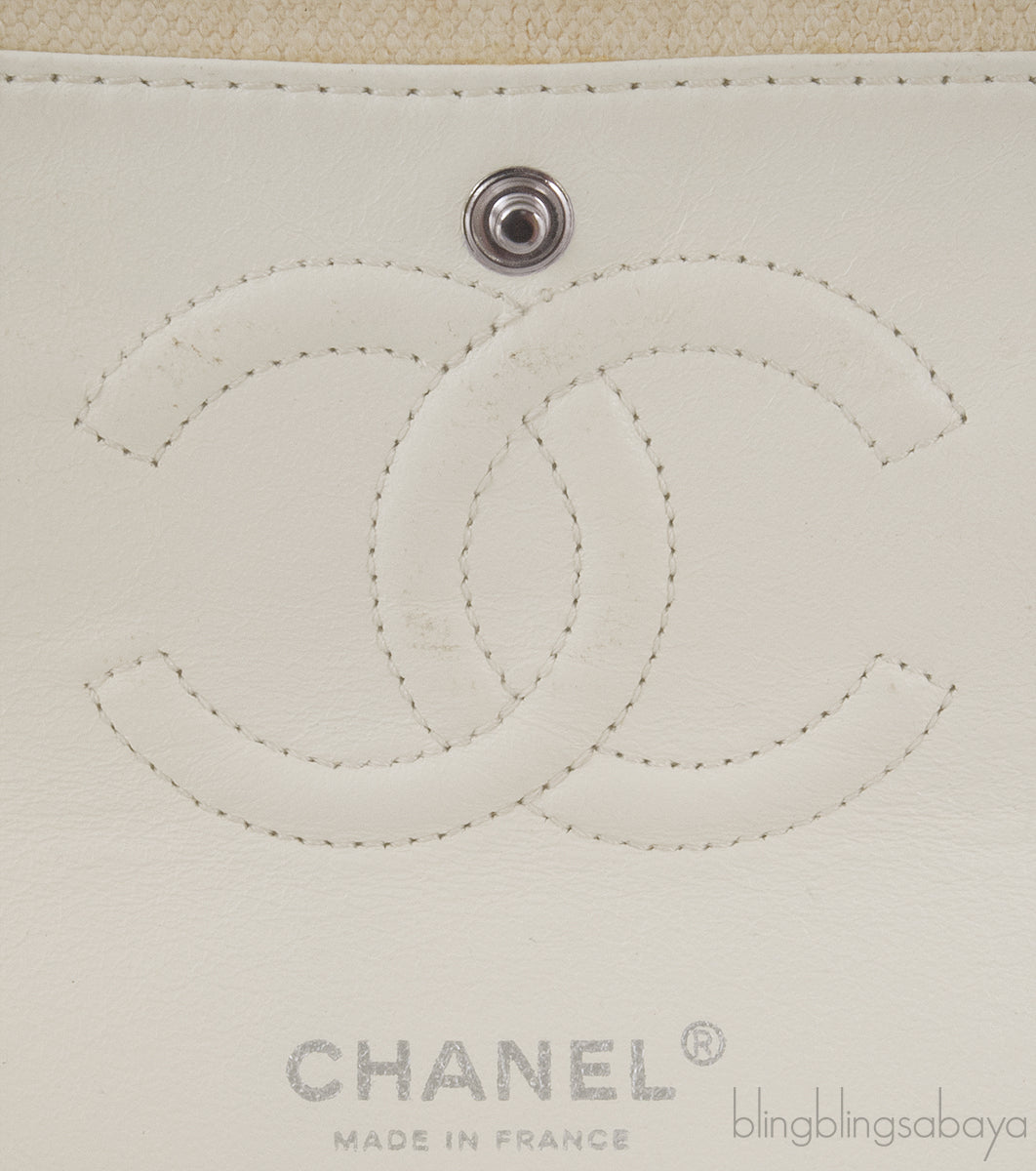 Beige Quilted Pearl Trim Double Flap*